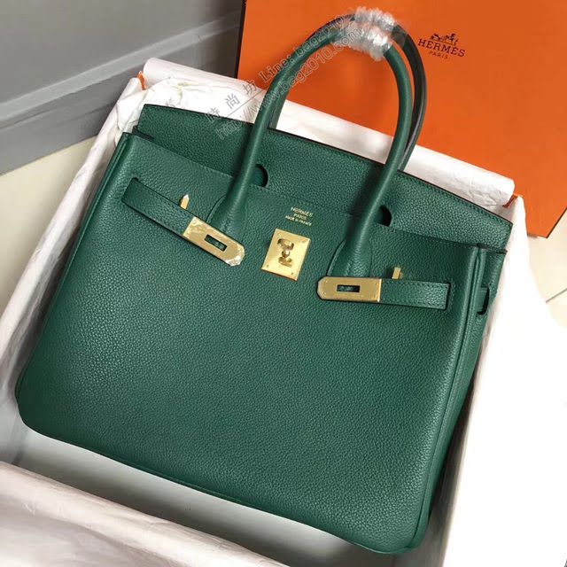Hermes女包 愛馬仕Birkin Hermes鉑金包 togo小牛皮 孔雀綠 蠟線半手工縫製  am1710